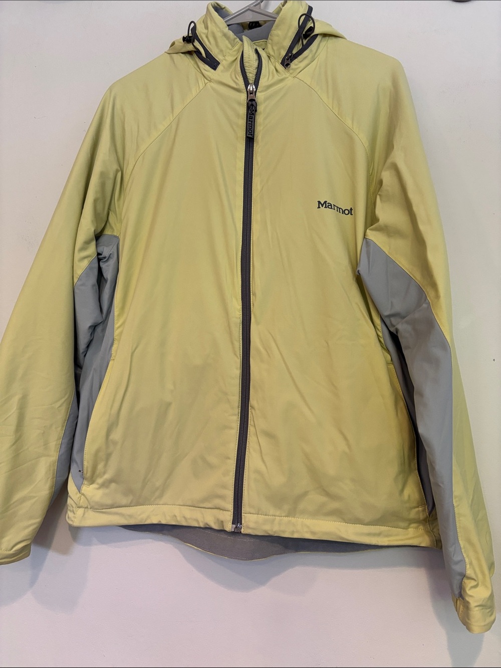 Marmot Hooded Lightweight Jacket in Pale Yellow and Gray